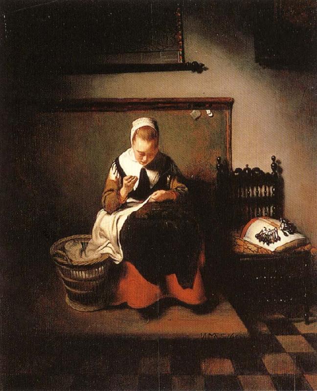 MAES, Nicolaes A Young Woman Sewing France oil painting art